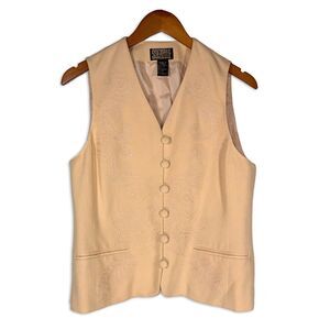 Vintage Suzelle Silk Embroidered Vest Cream Button Front Boho 90s Y2K